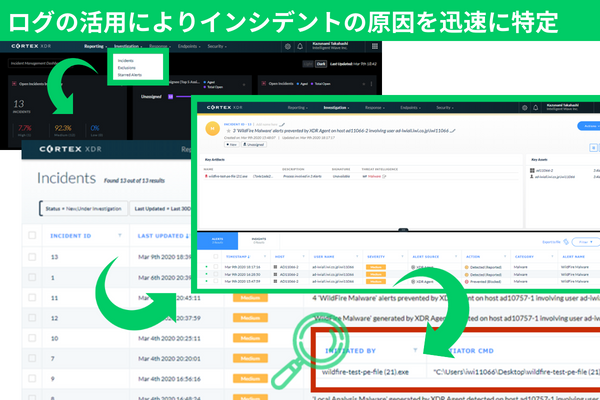 Cortex XDR Pro per Endpointは、ログを活用し攻撃を防御しながらインシデントの原因を分析可能